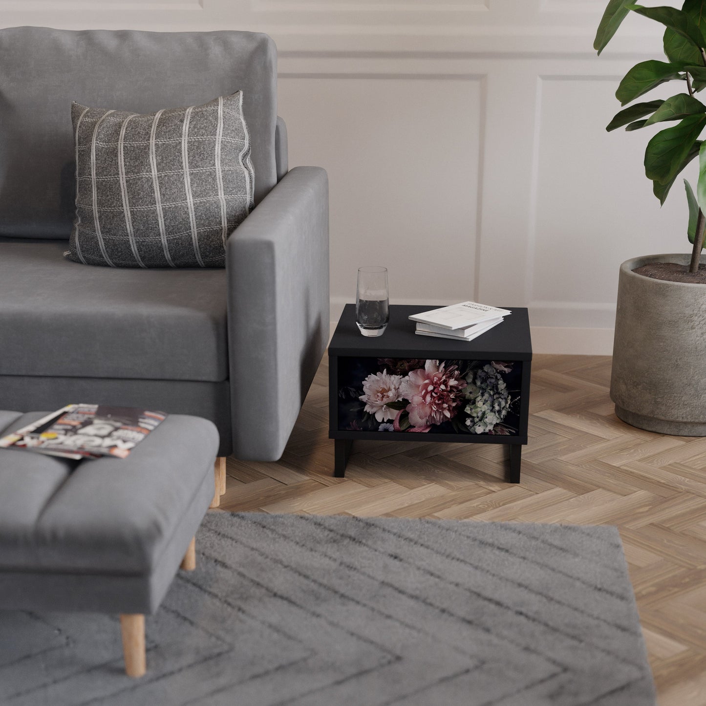 PURE BLOSSOM Comodino in Finitura Nera