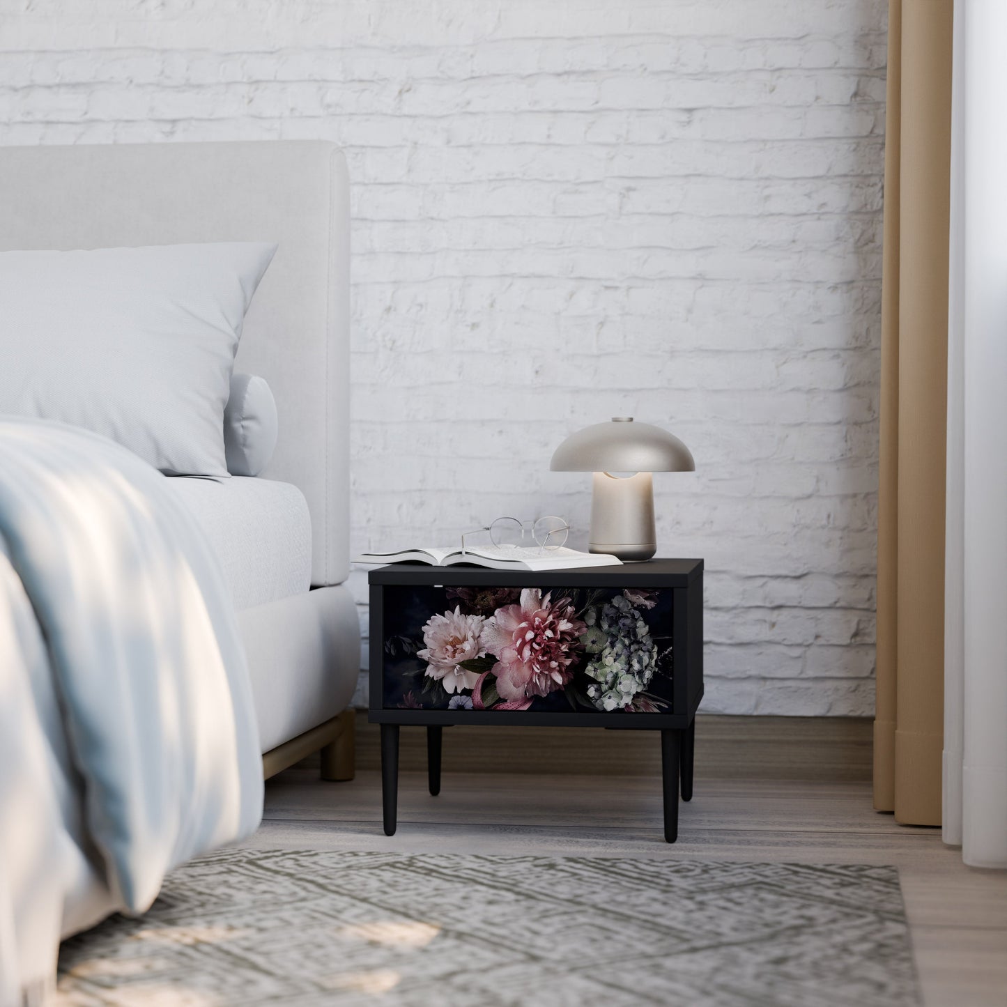 PURE BLOSSOM Comodino in Finitura Nera