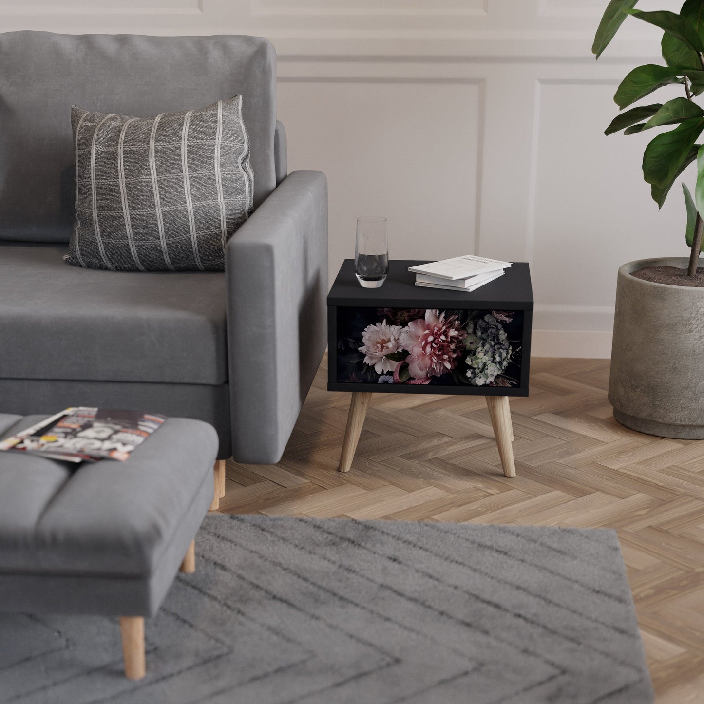 PURE BLOSSOM Comodino in Finitura Nera