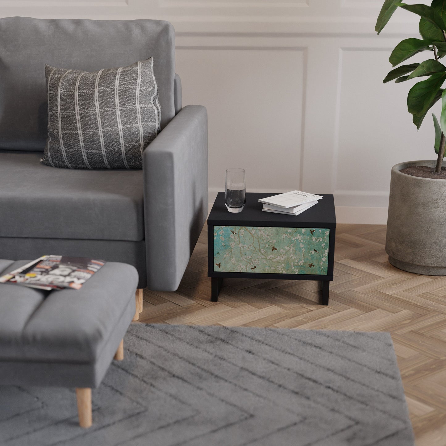 BLOOMING CHARM Comodino in Finitura Nera