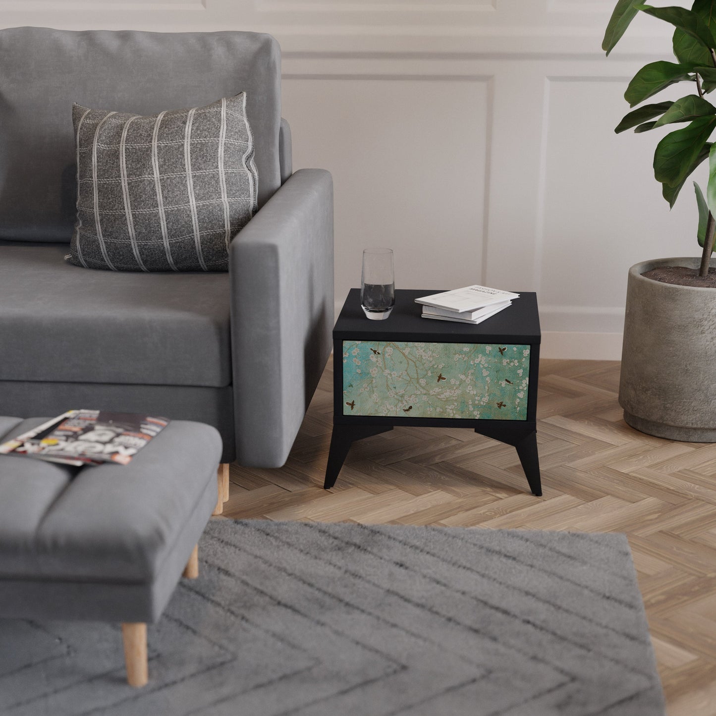 BLOOMING CHARM Comodino in Finitura Nera