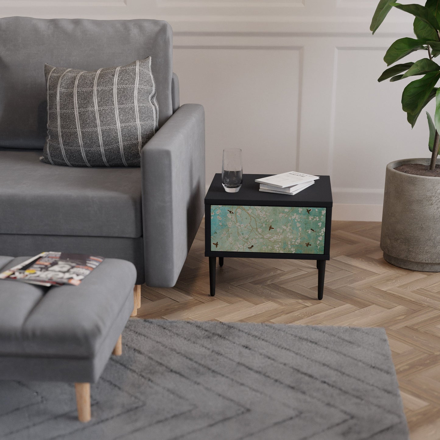 BLOOMING CHARM Comodino in Finitura Nera