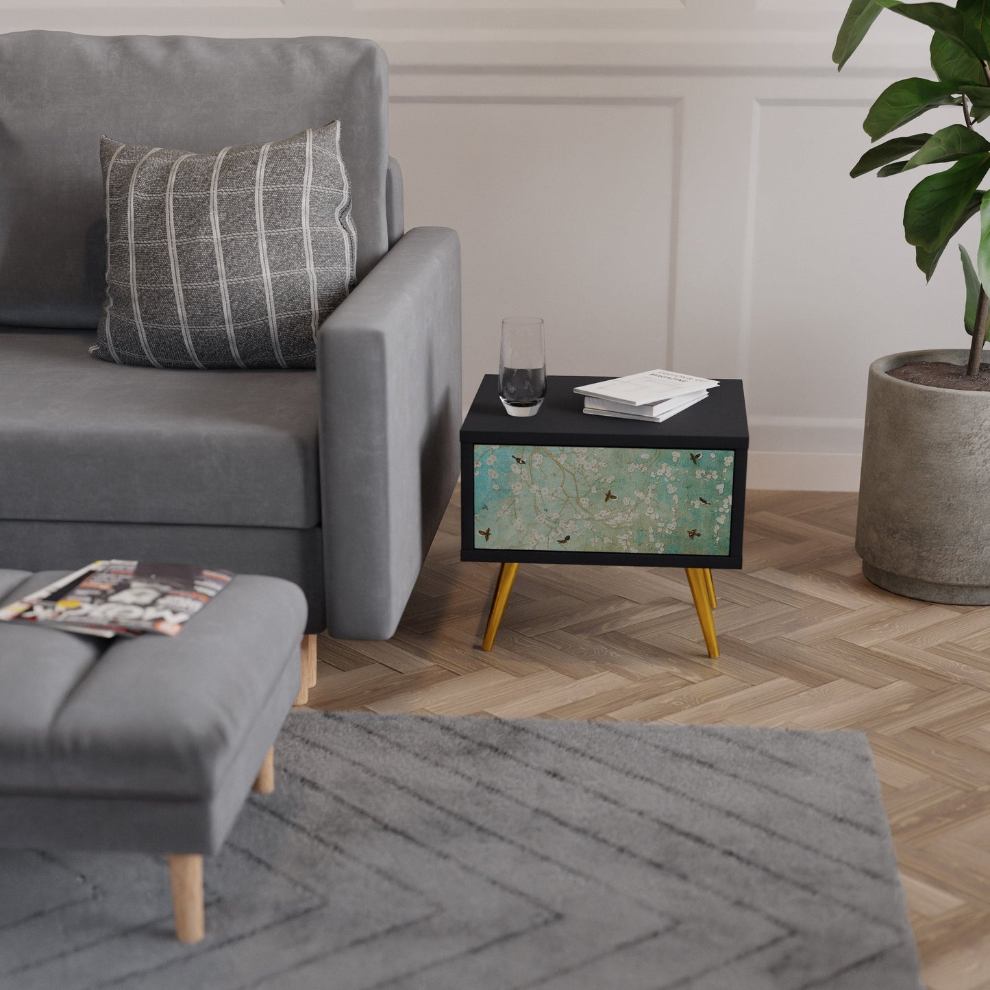 BLOOMING CHARM Comodino in Finitura Nera