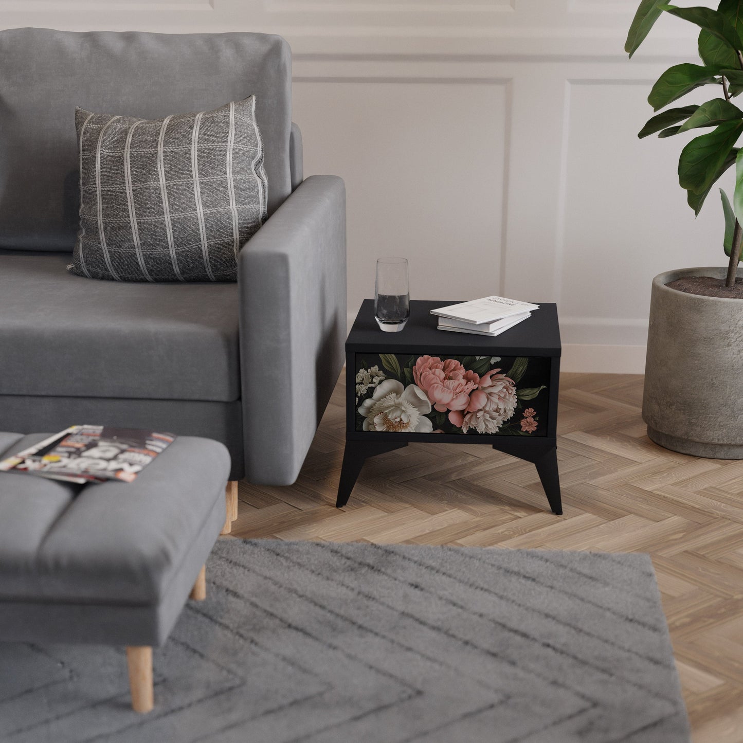 LUSH ELEGANCE Comodino in Finitura Nera