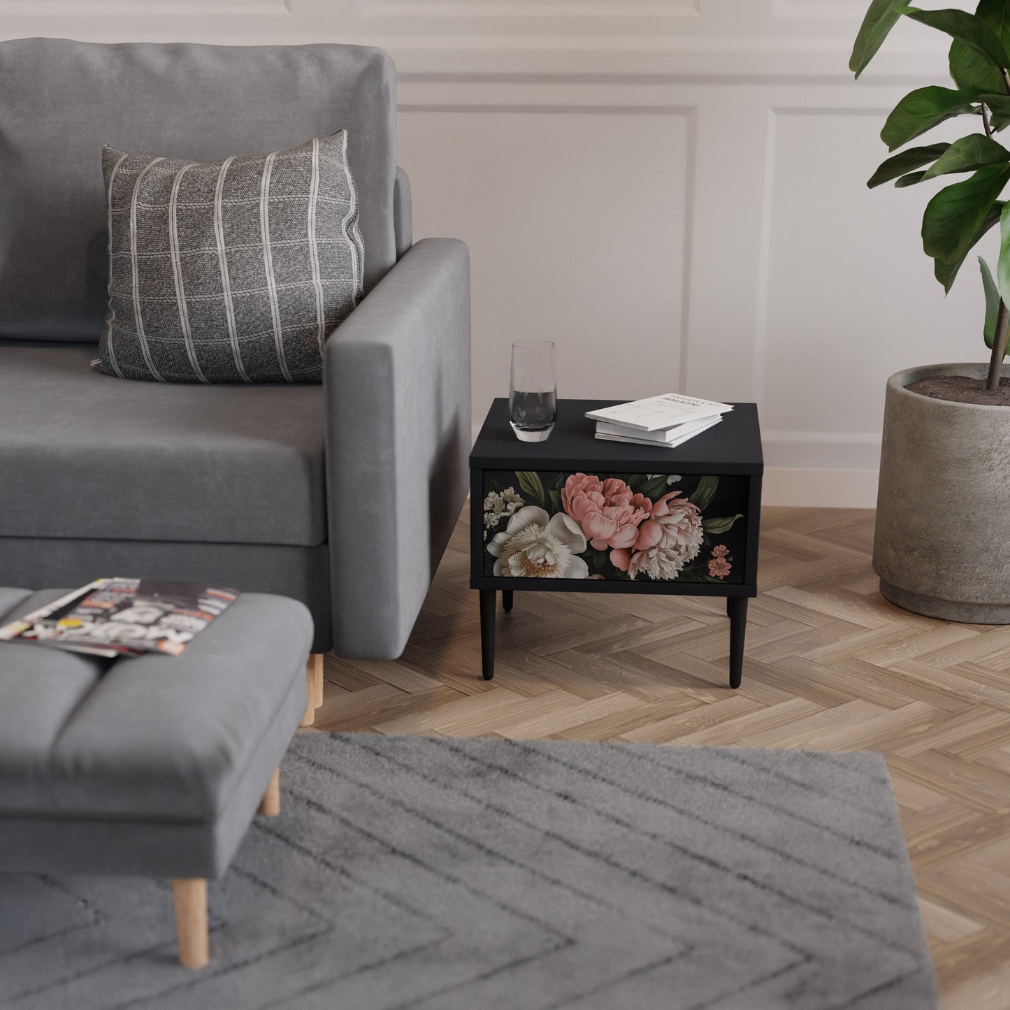 LUSH ELEGANCE Comodino in Finitura Nera