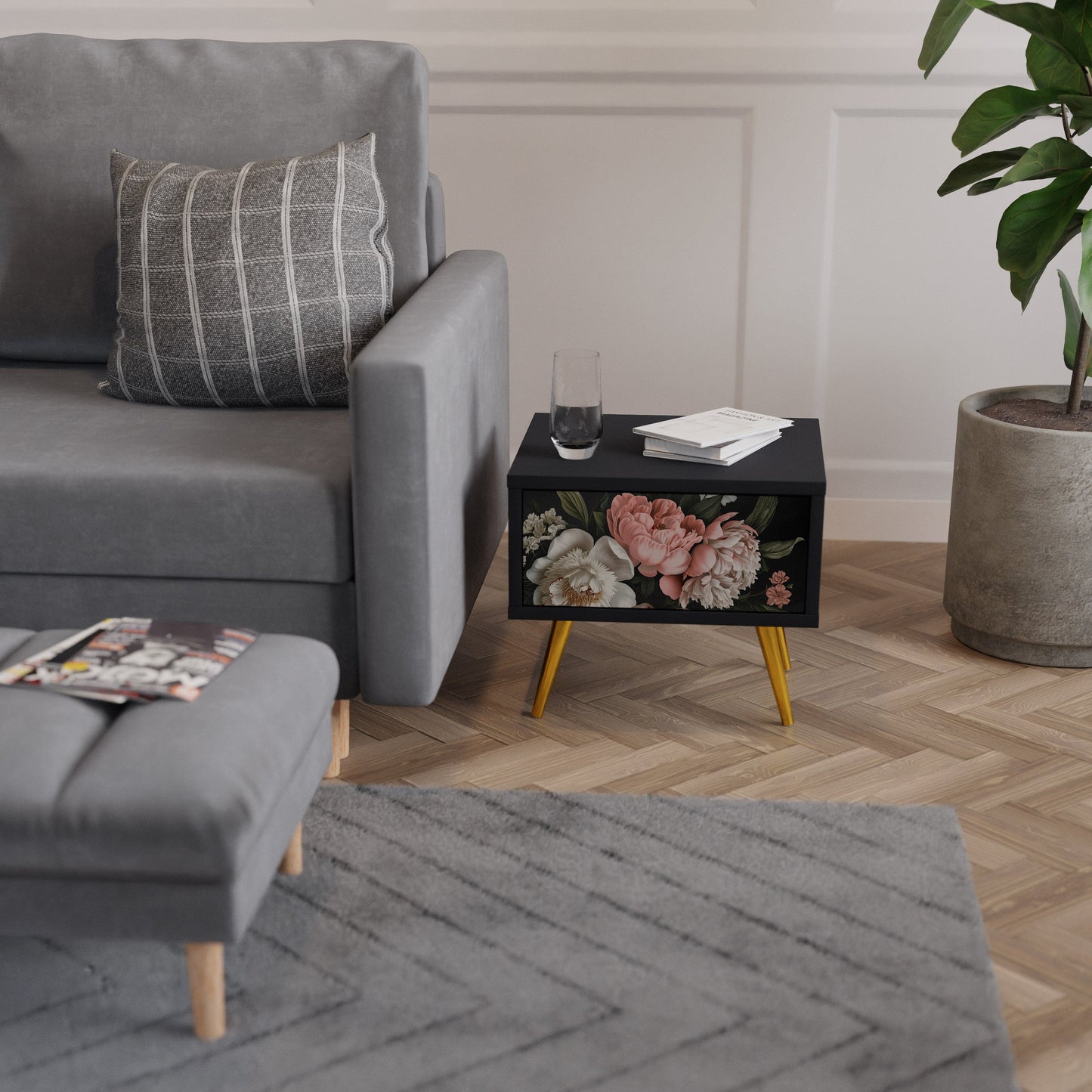 LUSH ELEGANCE Comodino in Finitura Nera