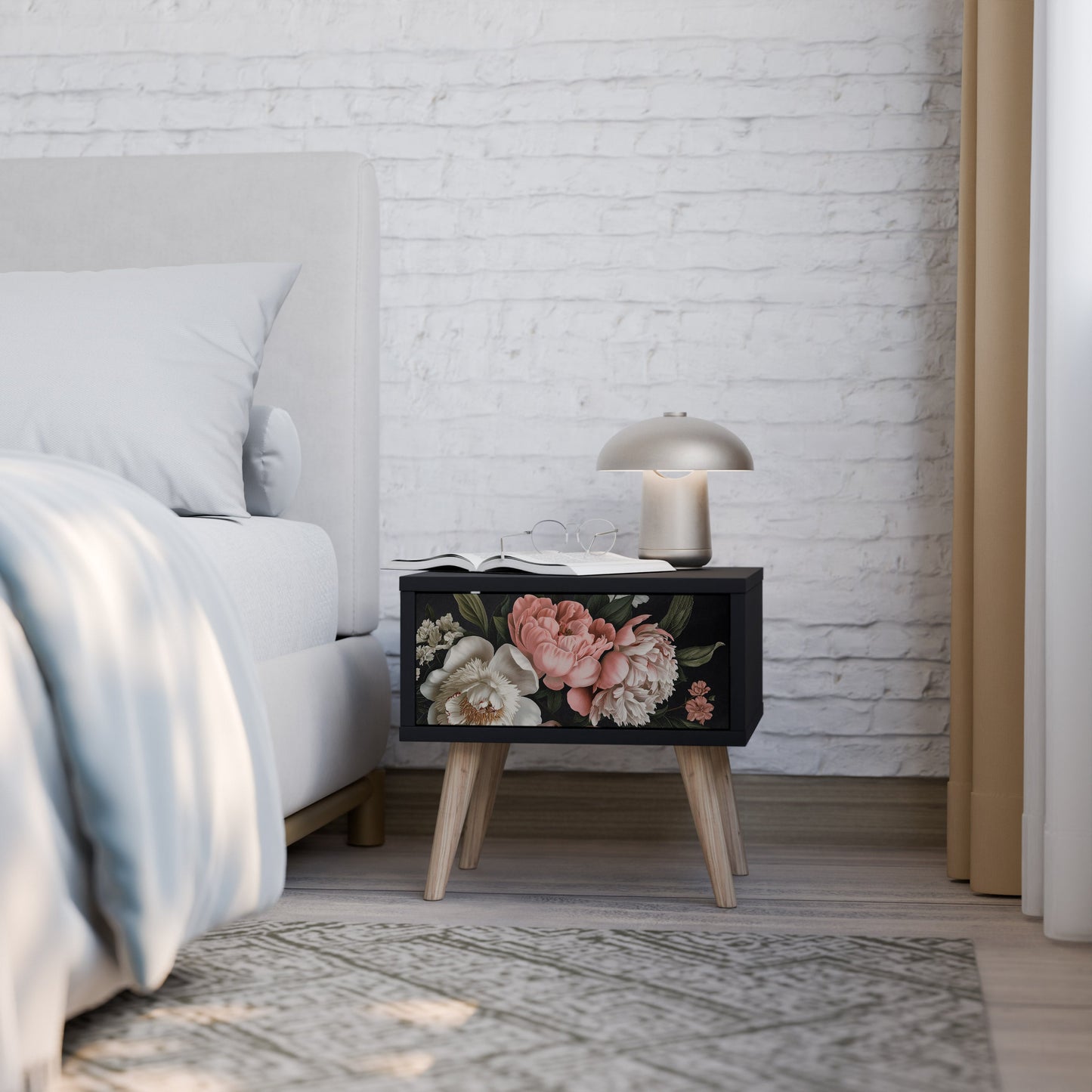 LUSH ELEGANCE Comodino in Finitura Nera