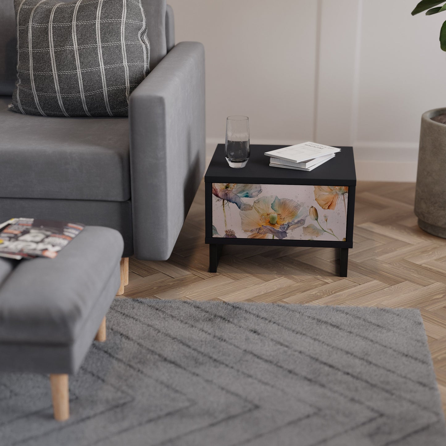 SOFTEN POPPY Comodino in Finitura Nera