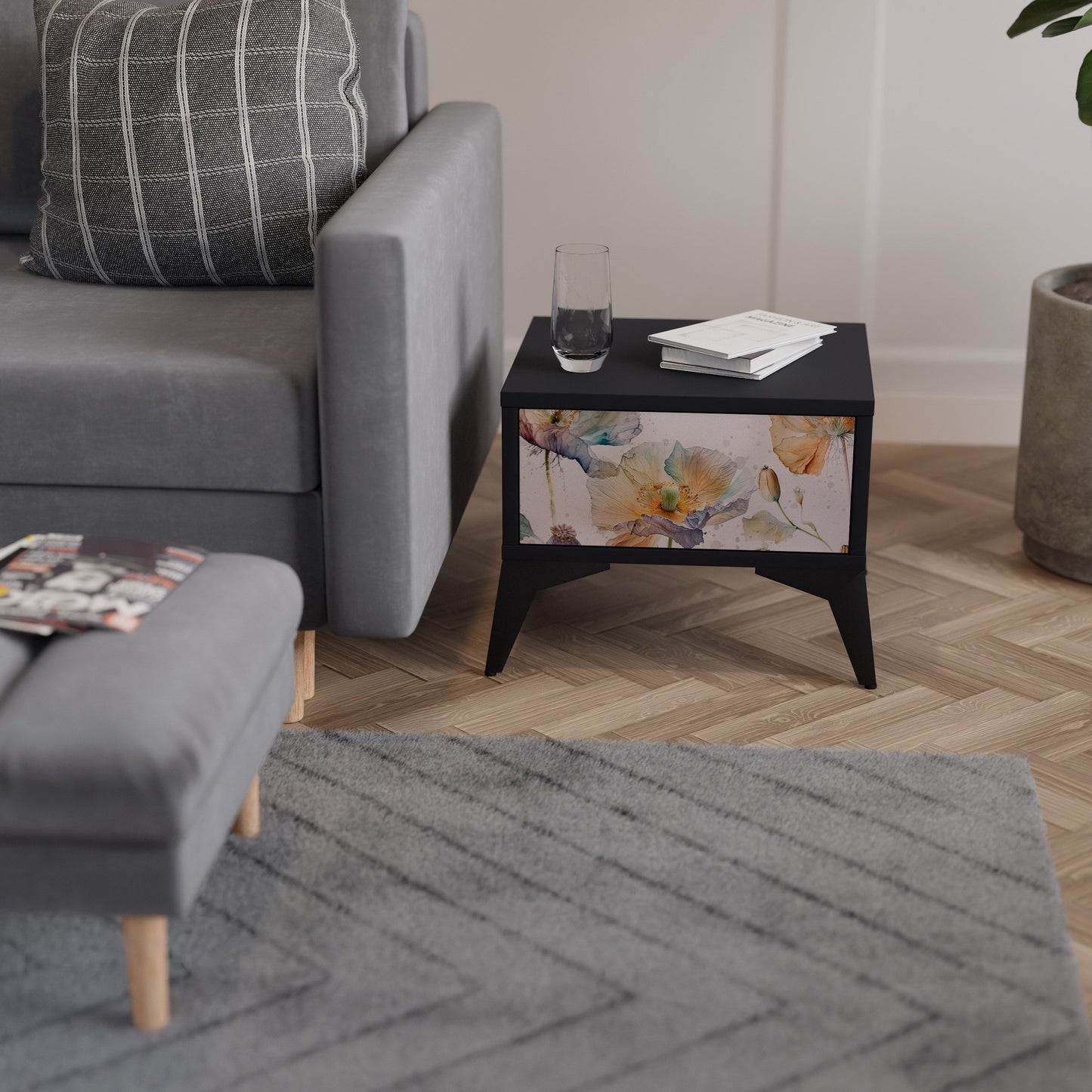 SOFTEN POPPY Comodino in Finitura Nera