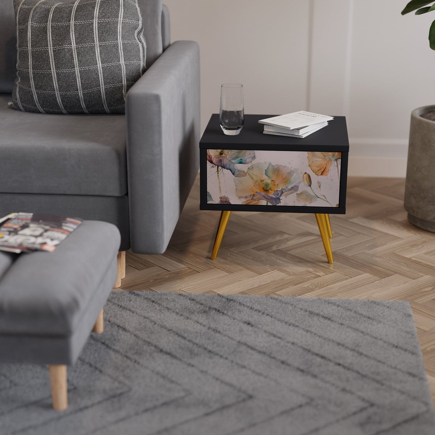 SOFTEN POPPY Comodino in Finitura Nera