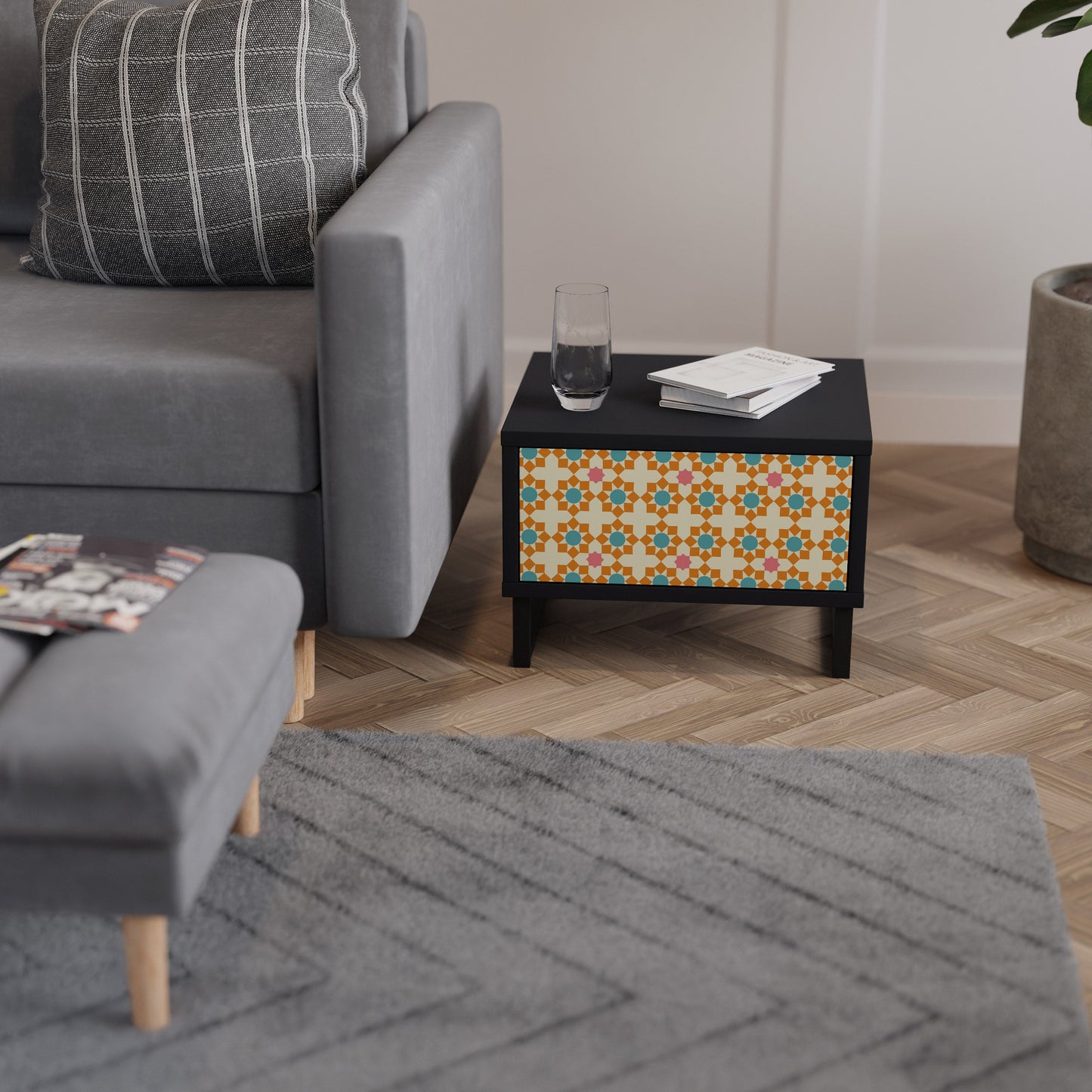 FLORAL DECOR Comodino in Finitura Nera