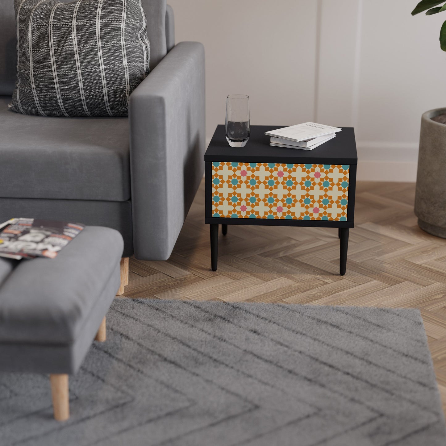 FLORAL DECOR Comodino in Finitura Nera