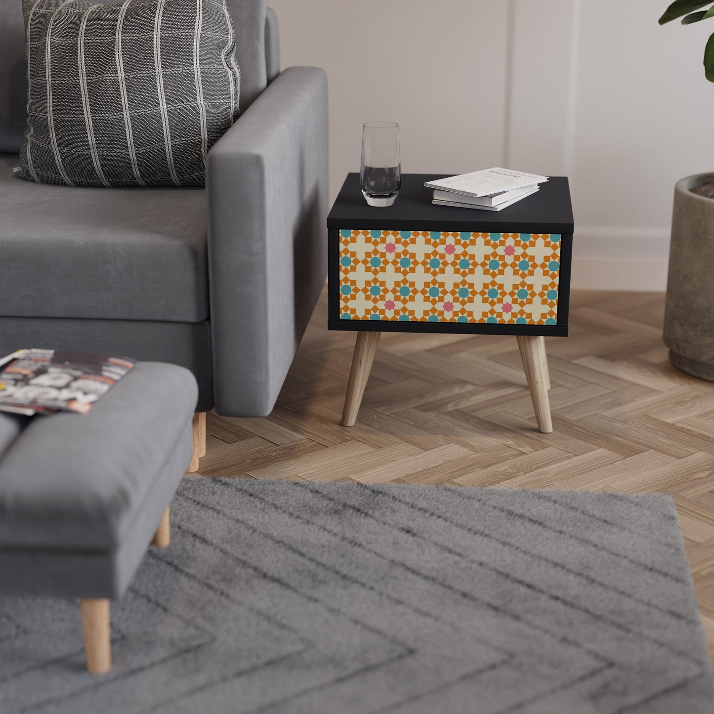 FLORAL DECOR Comodino in Finitura Nera