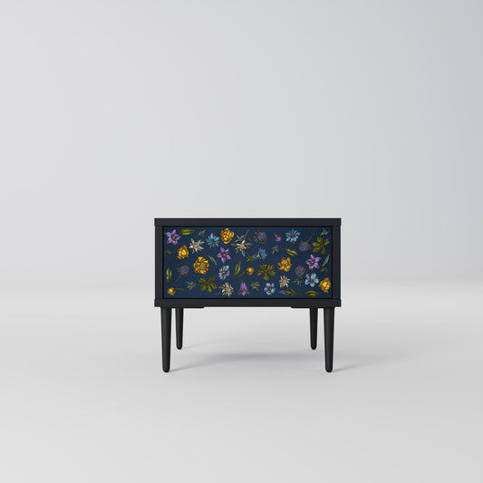 FLOWERS ON NAVY BLUE Nightstand in Black Finish