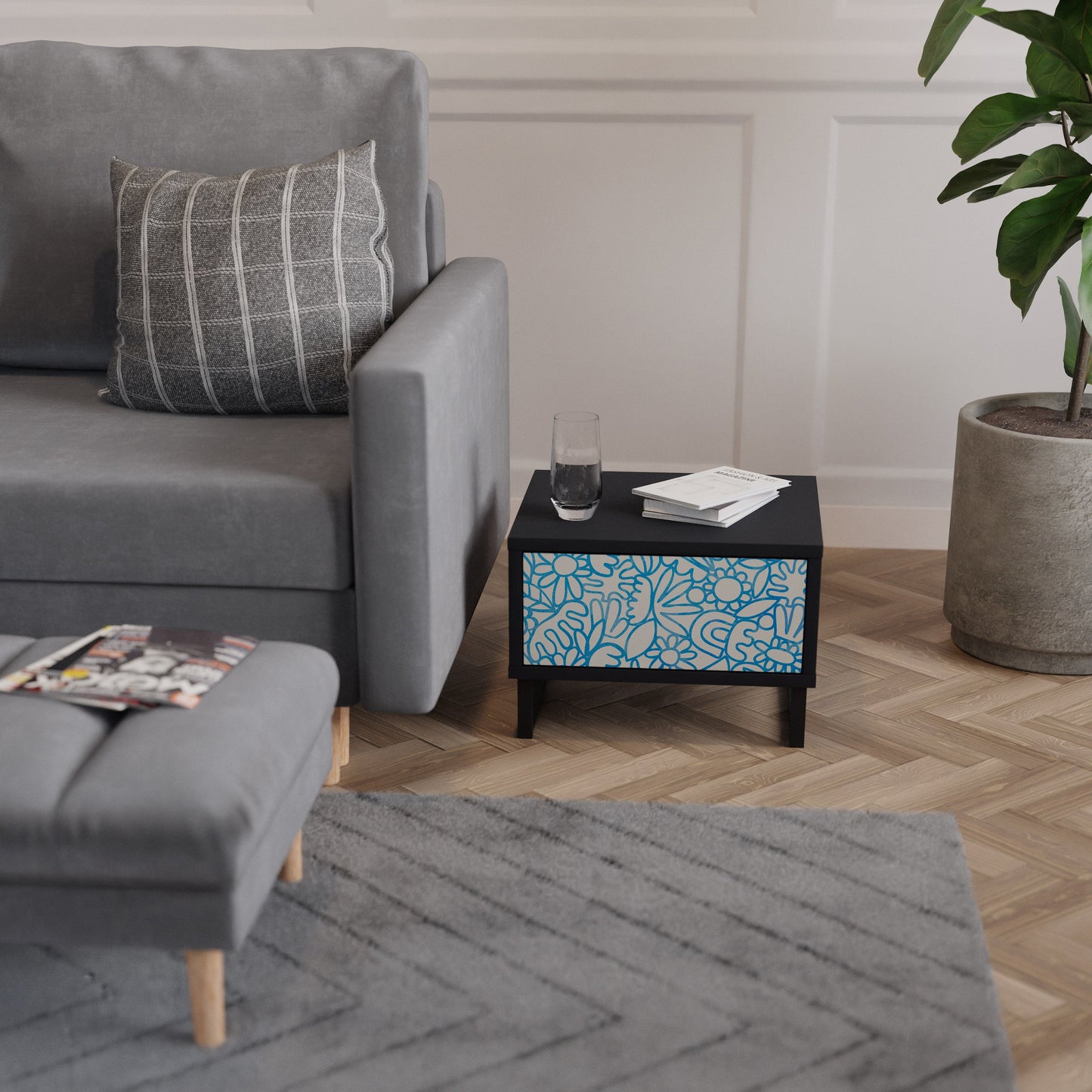 BLOOMY MORNING Comodino in Finitura Nera