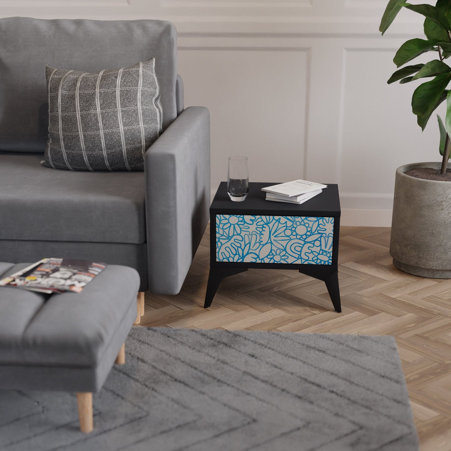 BLOOMY MORNING Comodino in Finitura Nera