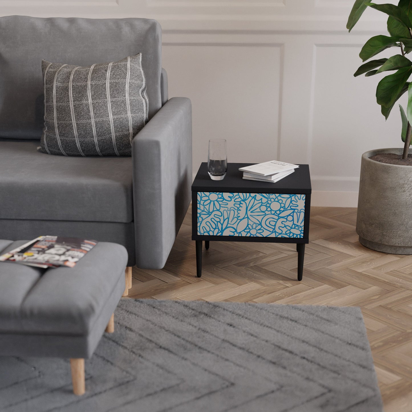 BLOOMY MORNING Comodino in Finitura Nera