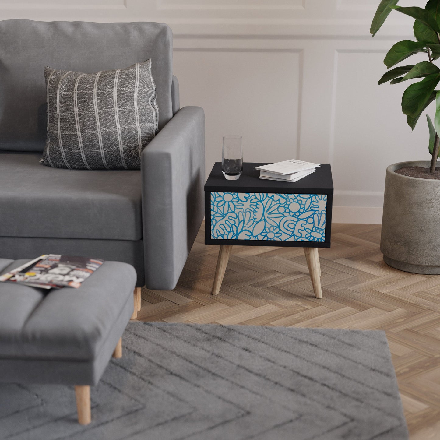 BLOOMY MORNING Comodino in Finitura Nera