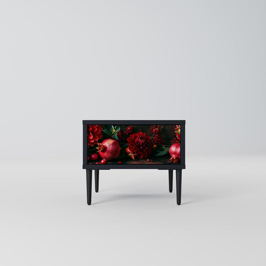 DAHLIAS AND POMEGRANATES Nightstand in Black Finish