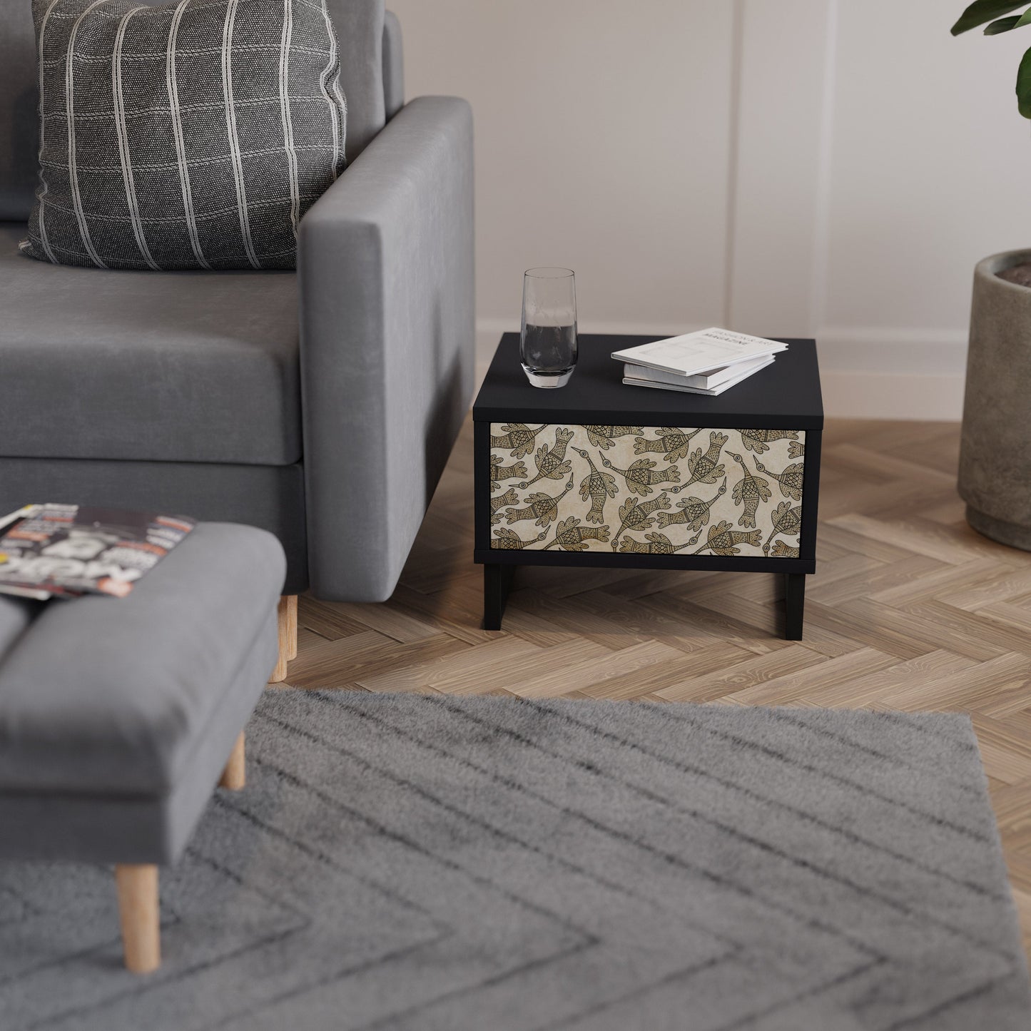 ALMONDINE SONGBIRD Nightstand in Black Finish