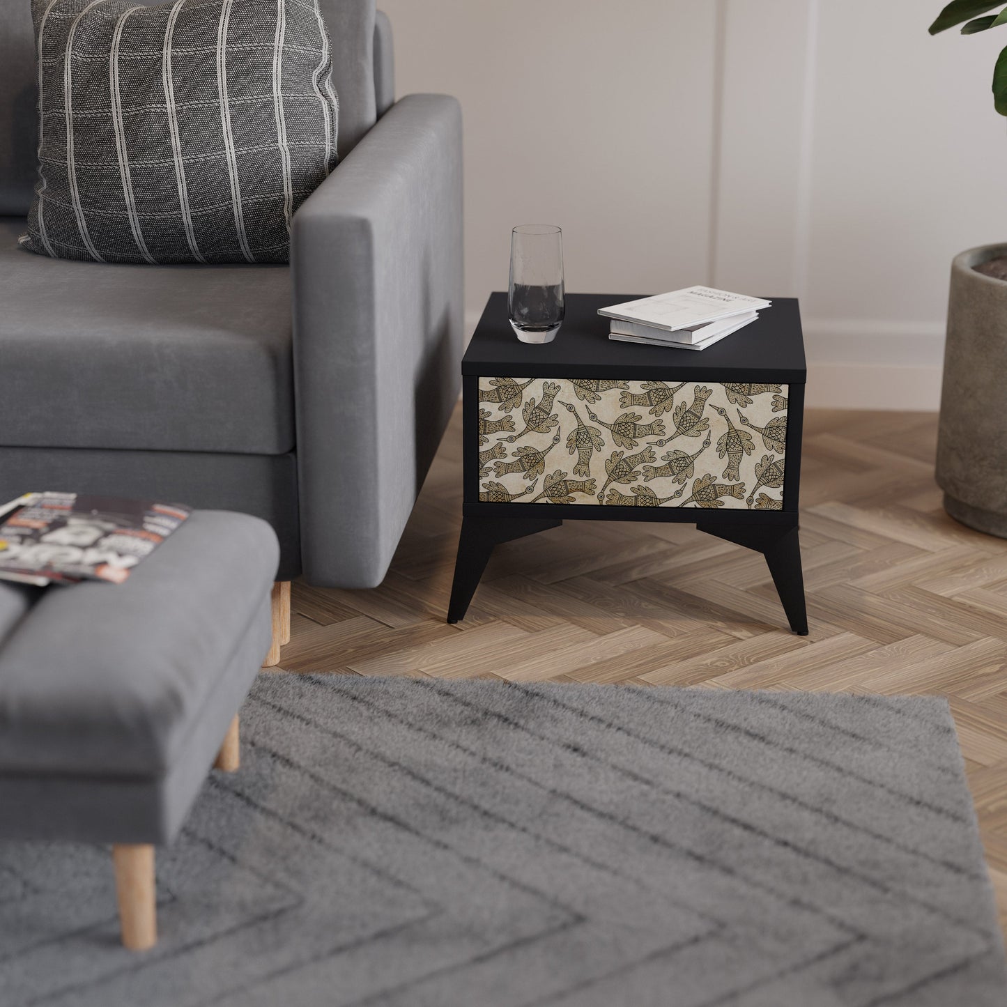 ALMONDINE SONGBIRD Nightstand in Black Finish