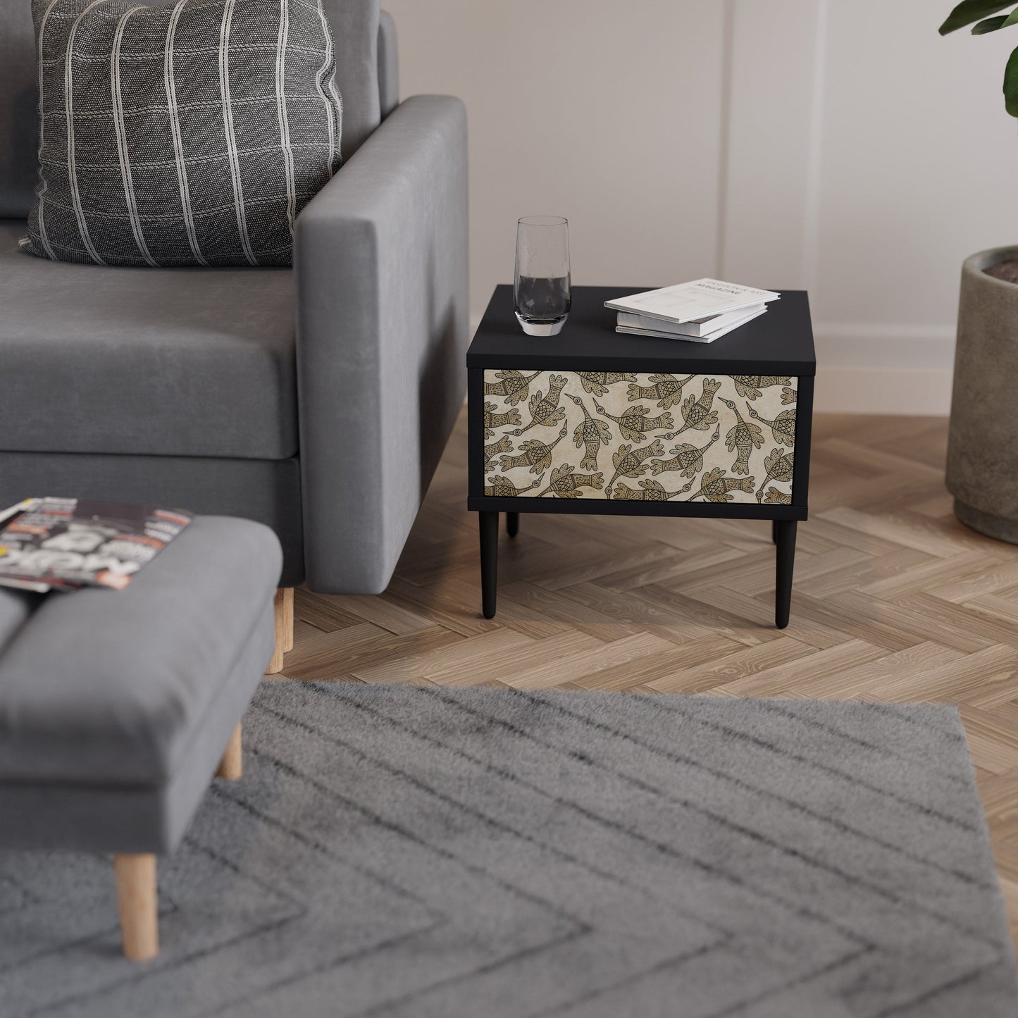 ALMONDINE SONGBIRD Nightstand in Black Finish