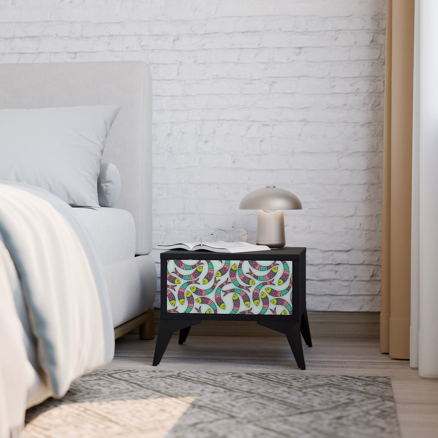 INDIAN FISH Comodino in Finitura Nera