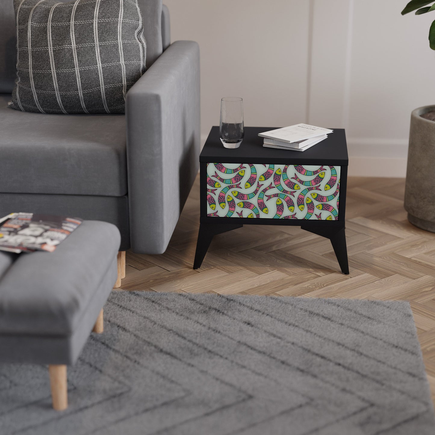 INDIAN FISH Comodino in Finitura Nera