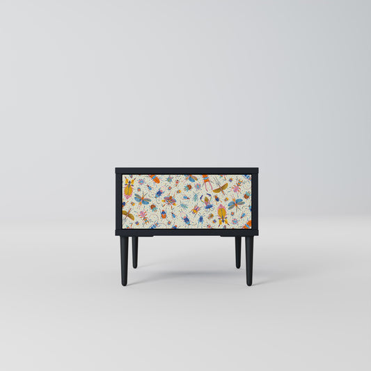 COLORFUL INSECTS Nightstand in Black Finish