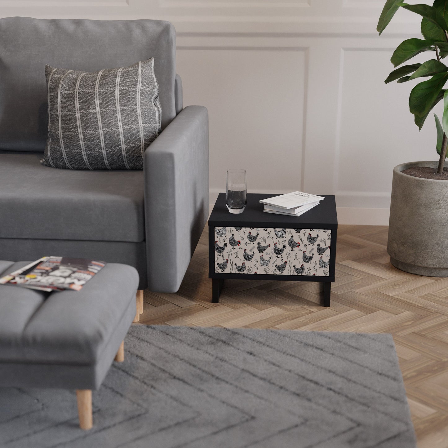 HAPPY HENS Comodino in Finitura Nera