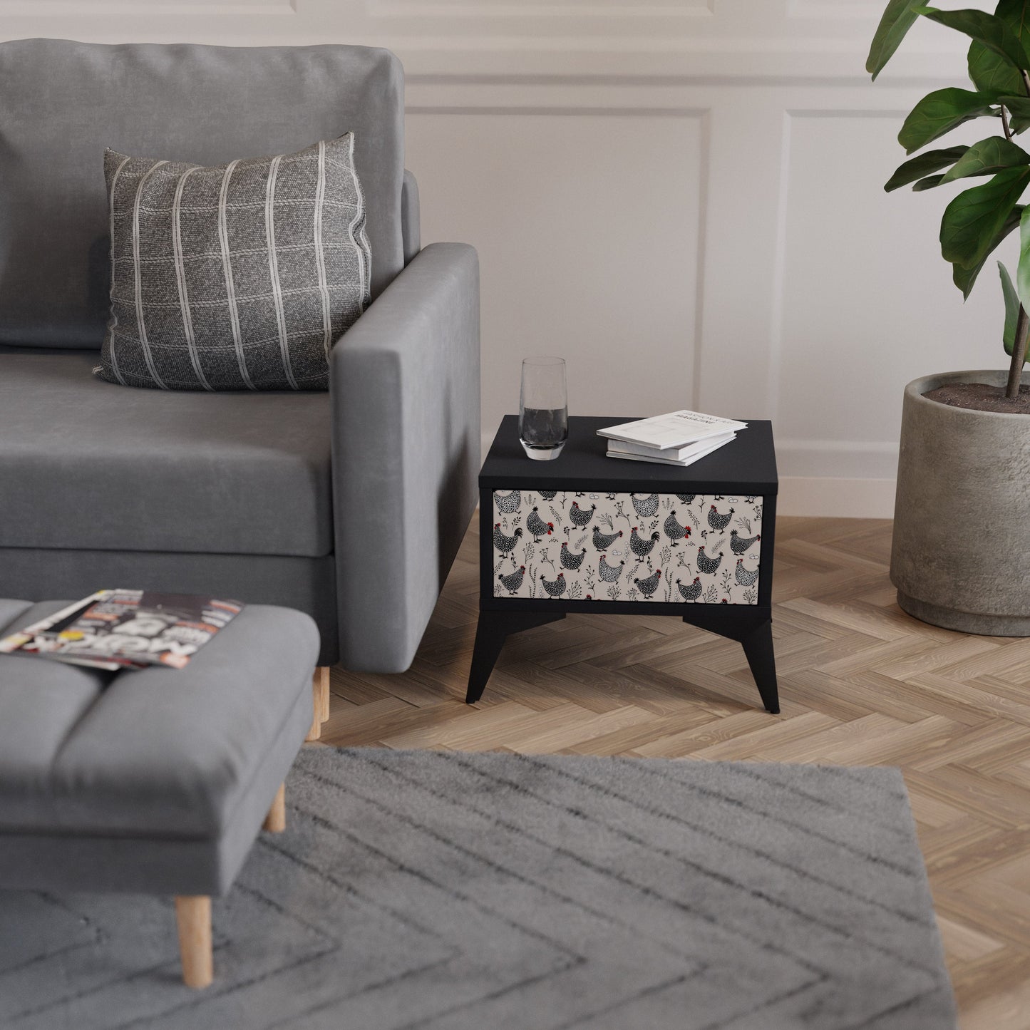 HAPPY HENS Comodino in Finitura Nera