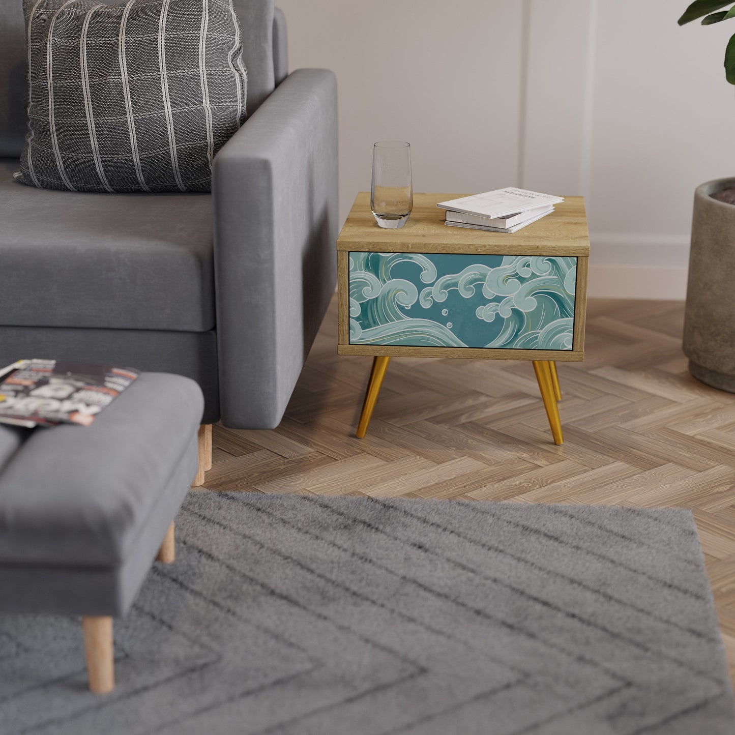 ASIAN SWAY Nightstand in Oak Effect