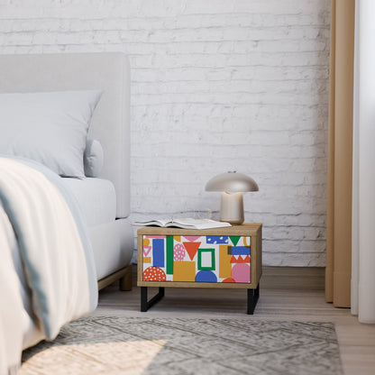 GEOMETRIC GLIMMER Nightstand in Oak Effect