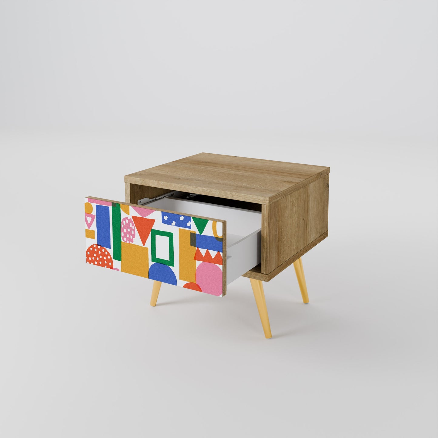 GEOMETRIC GLIMMER Nightstand in Oak Effect