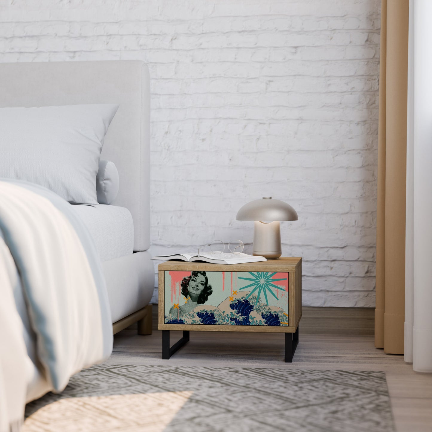 KANAGAWA BEAUTY Nightstand in Oak Effect