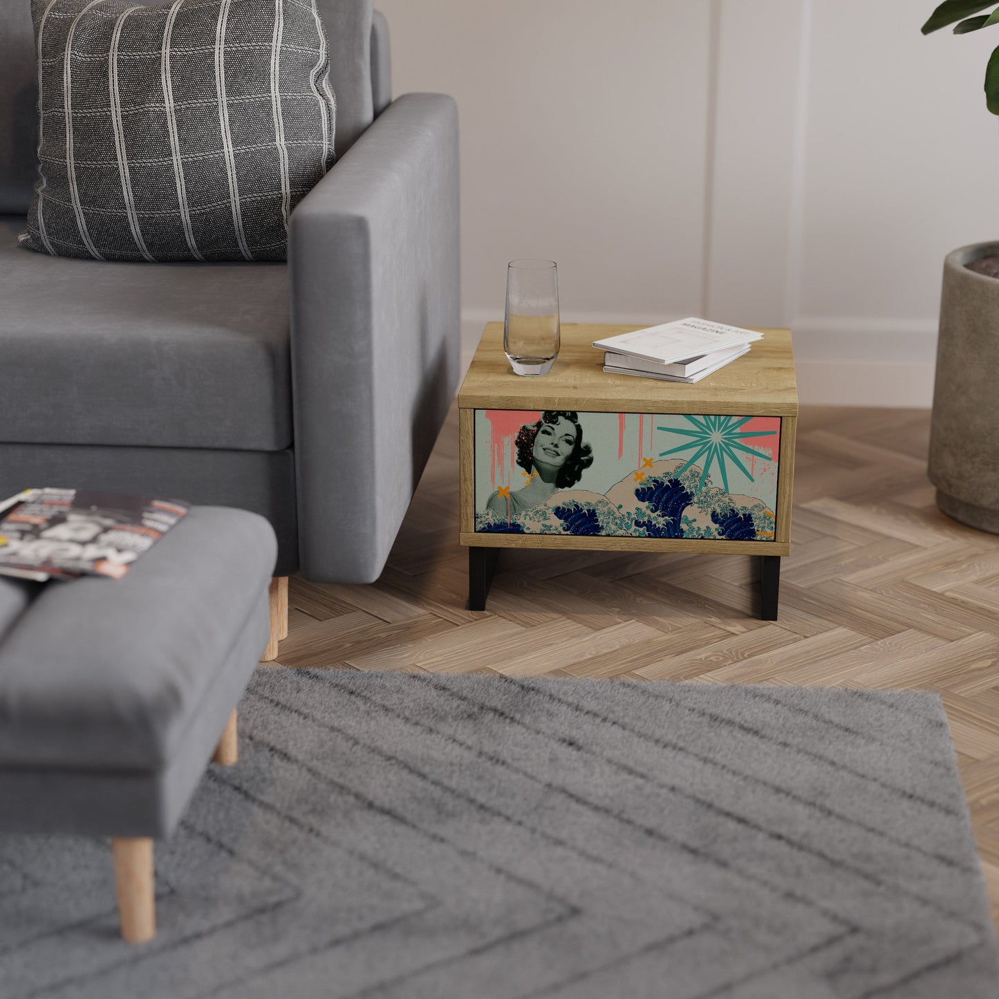 KANAGAWA BEAUTY Nightstand in Oak Effect