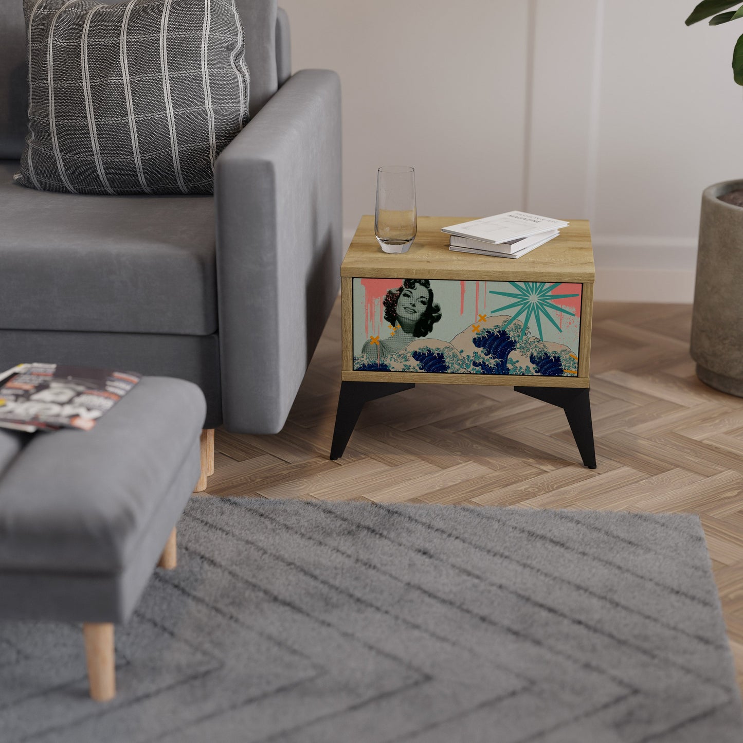 KANAGAWA BEAUTY Nightstand in Oak Effect