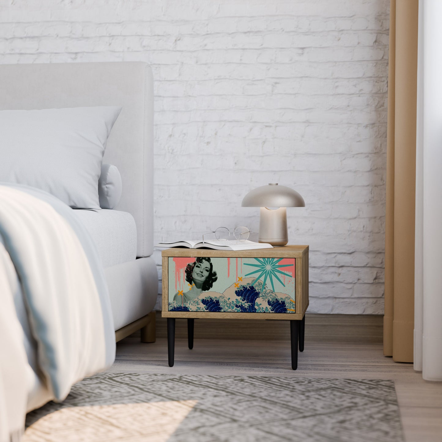 KANAGAWA BEAUTY Nightstand in Oak Effect