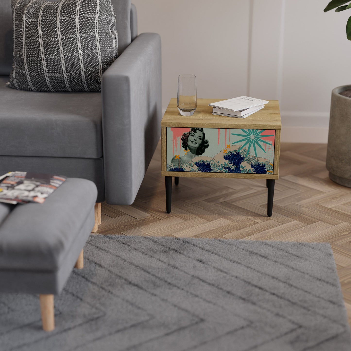 KANAGAWA BEAUTY Nightstand in Oak Effect