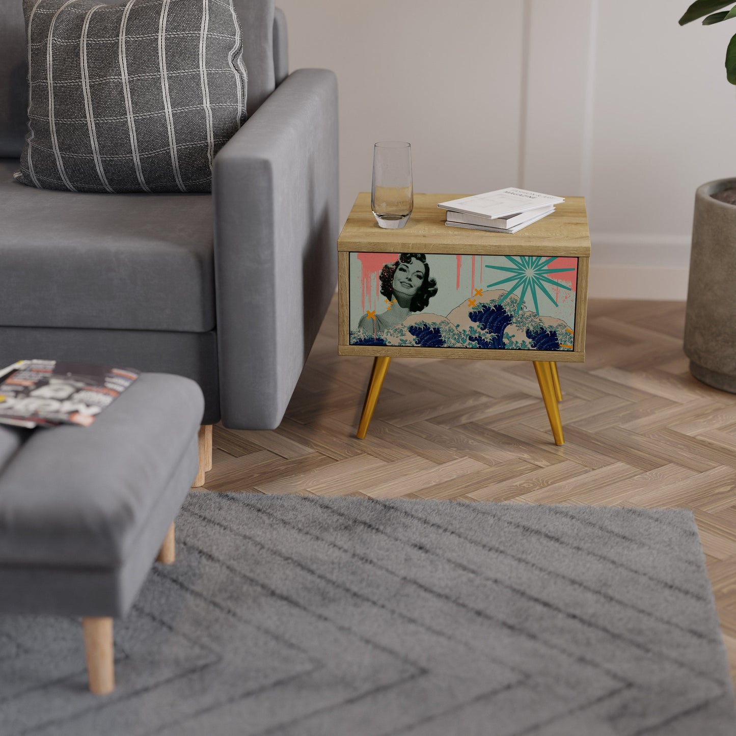 KANAGAWA BEAUTY Nightstand in Oak Effect