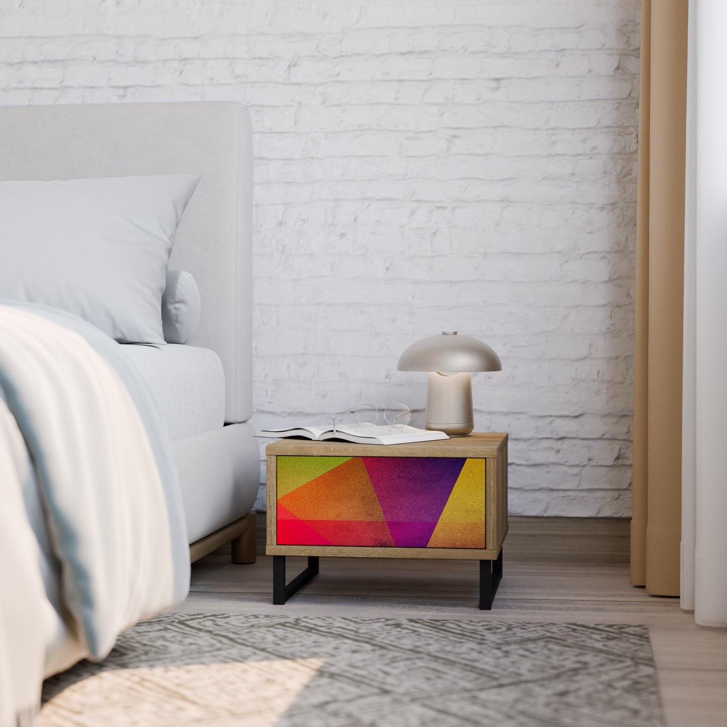 VIVID GEOMETRY Comodino in Effetto Rovere