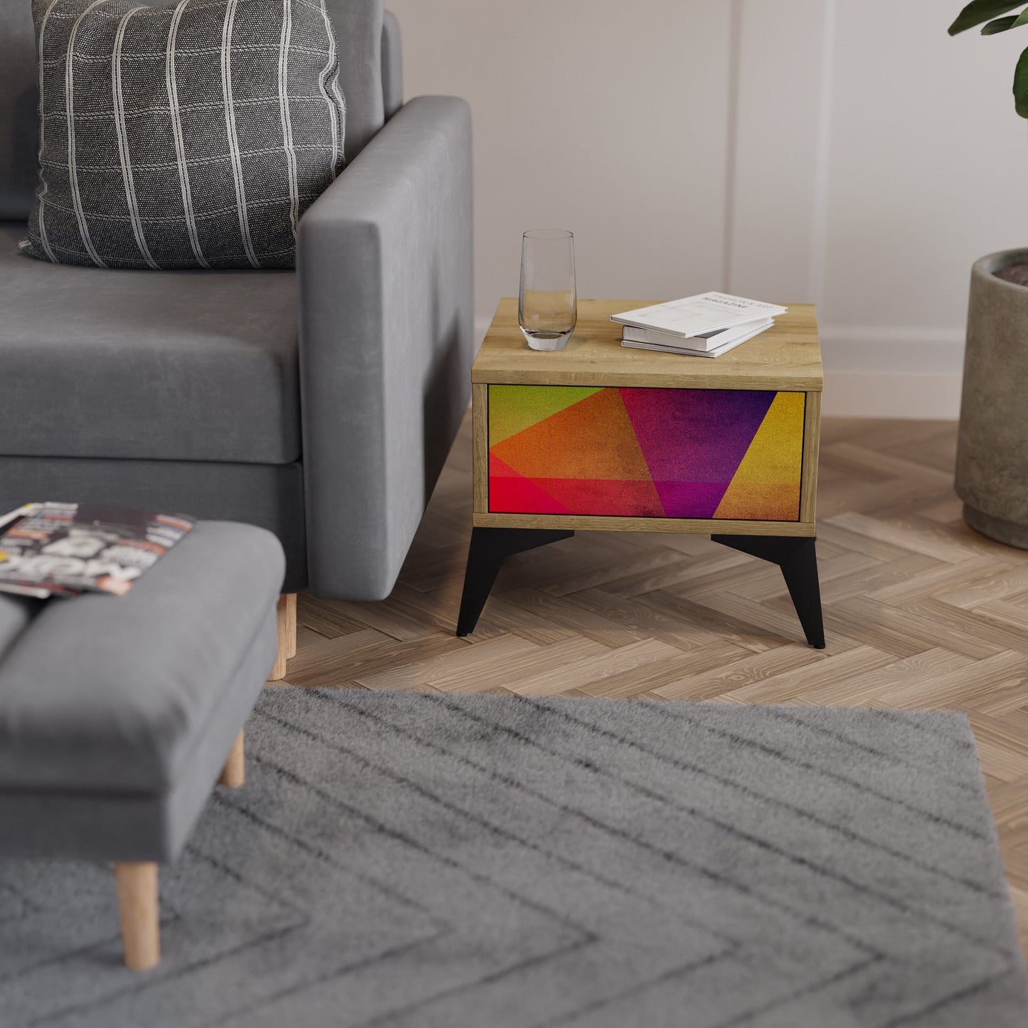 VIVID GEOMETRY Comodino in Effetto Rovere