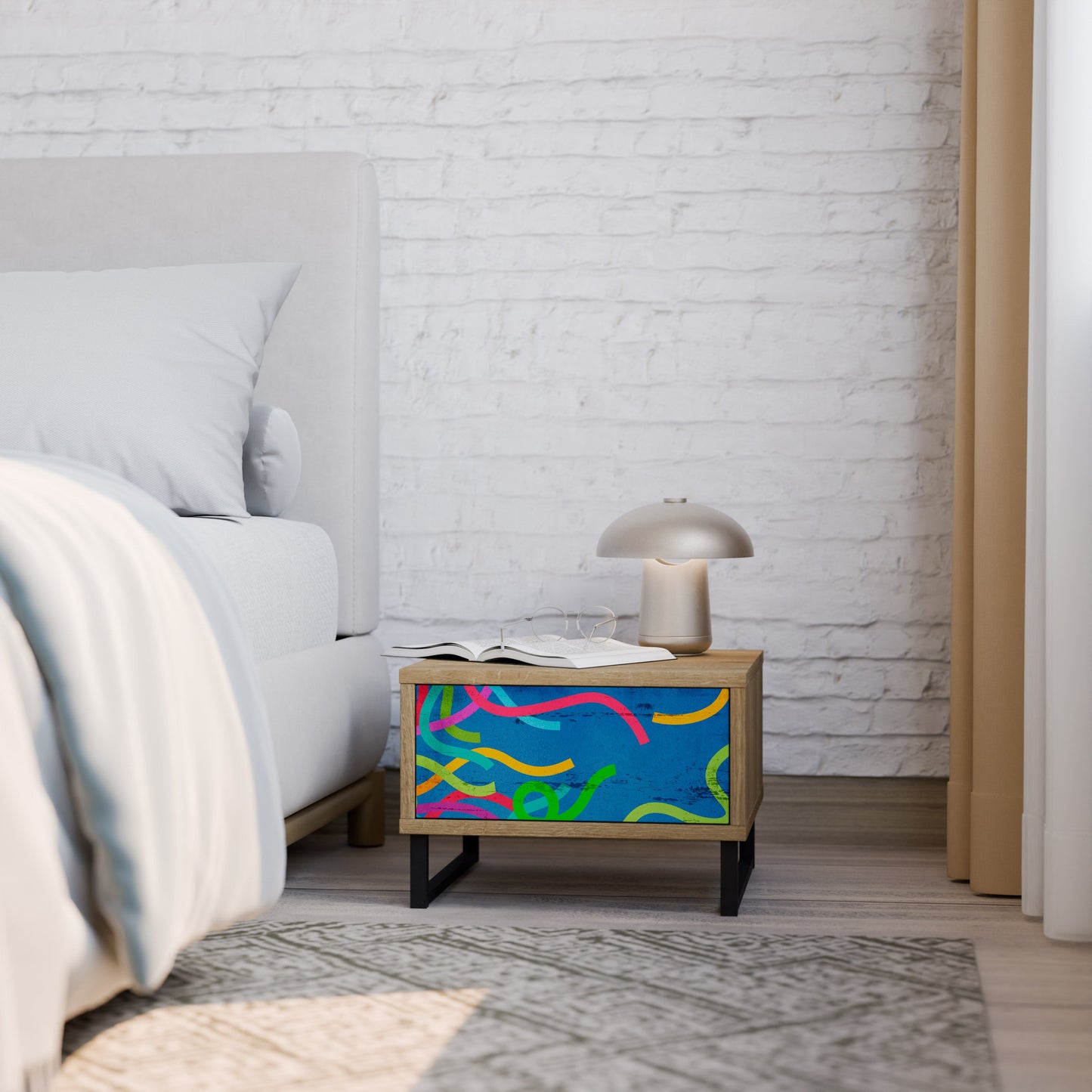 STREAMER TANGLE Nightstand in Oak Effect