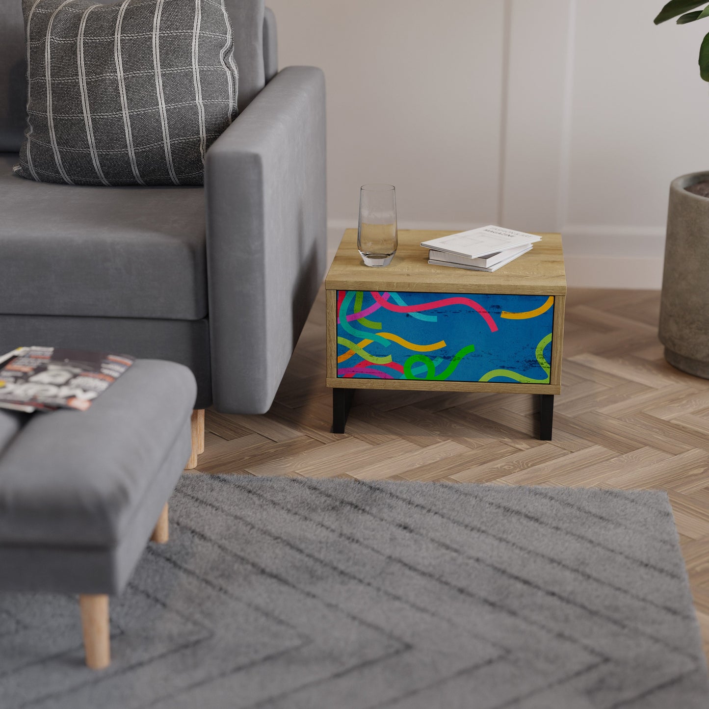 STREAMER TANGLE Nightstand in Oak Effect