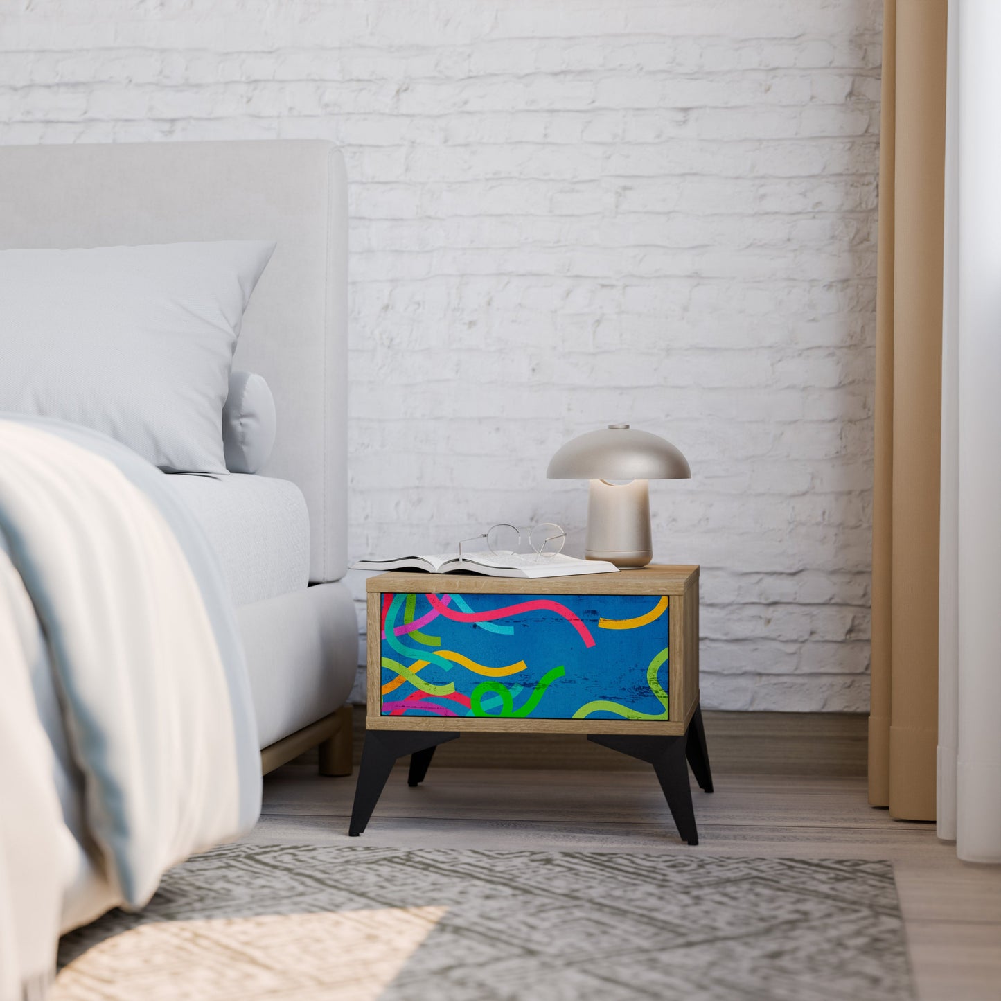 STREAMER TANGLE Nightstand in Oak Effect