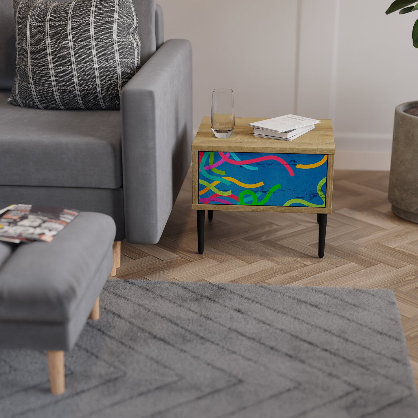 STREAMER TANGLE Nightstand in Oak Effect