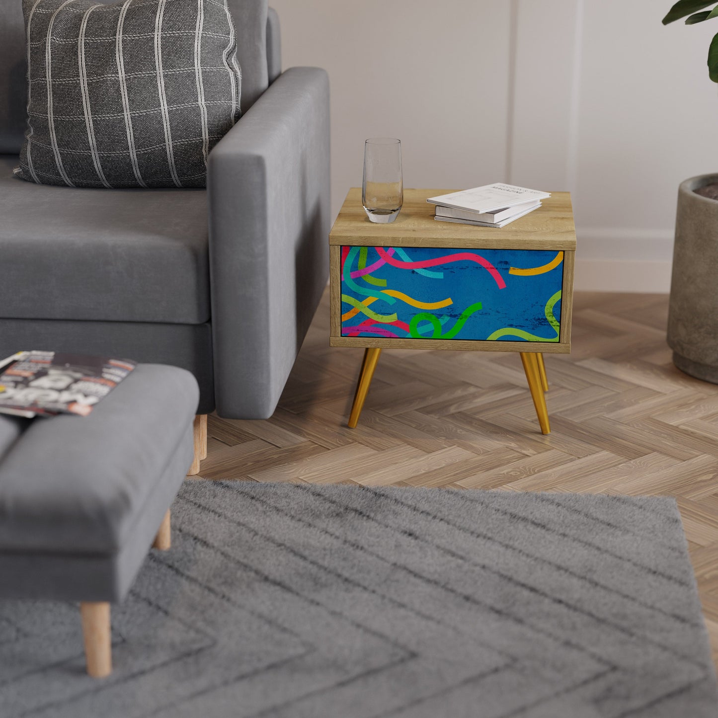 STREAMER TANGLE Nightstand in Oak Effect