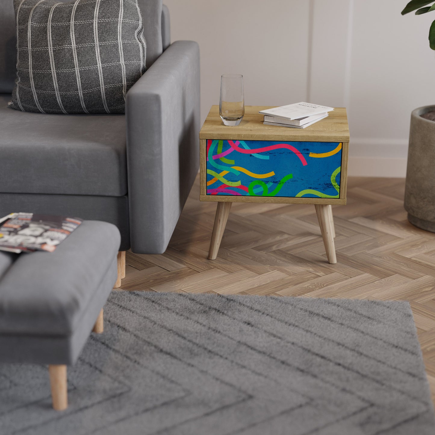 STREAMER TANGLE Nightstand in Oak Effect