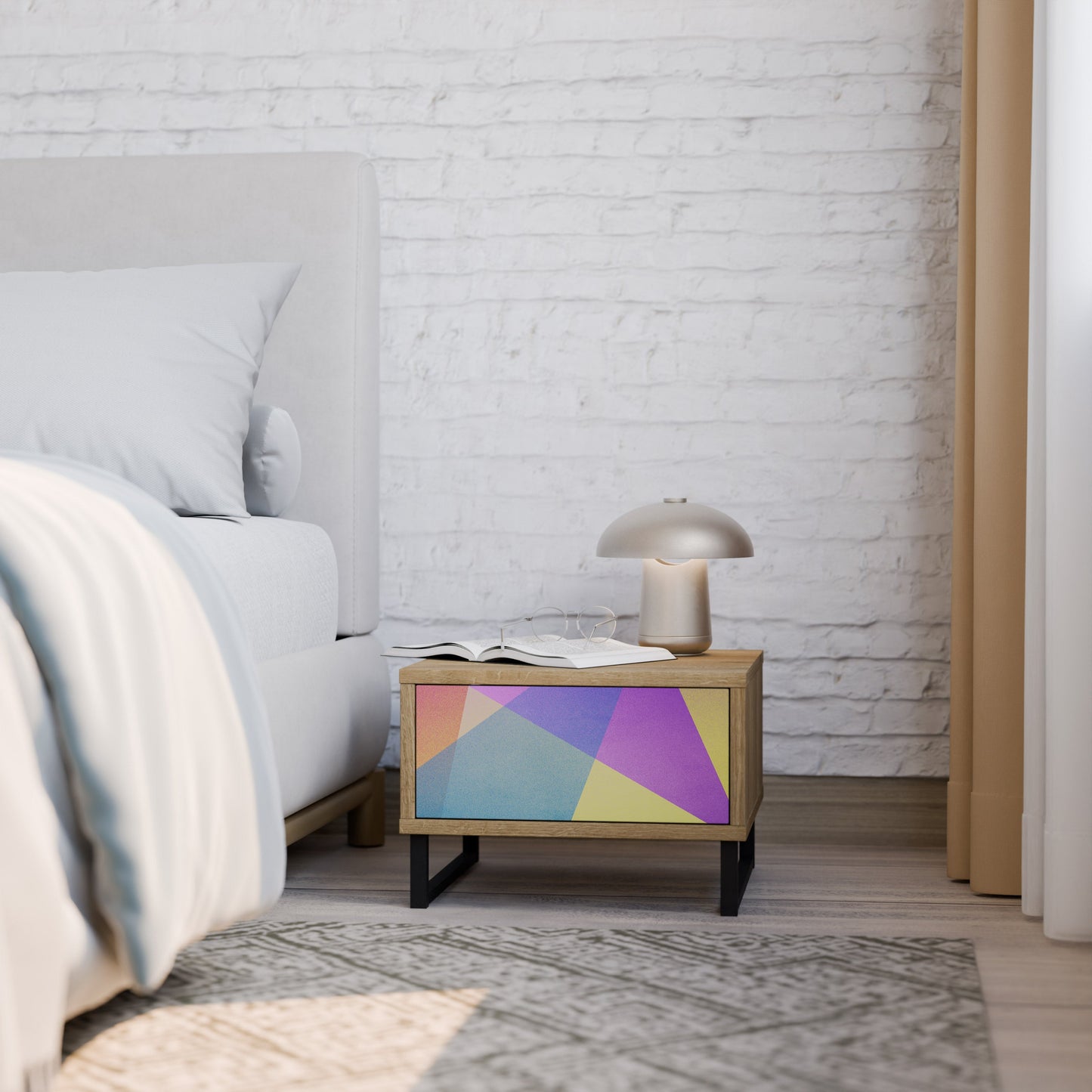 BRIGHT GEOMETRY Comodino in Effetto Rovere