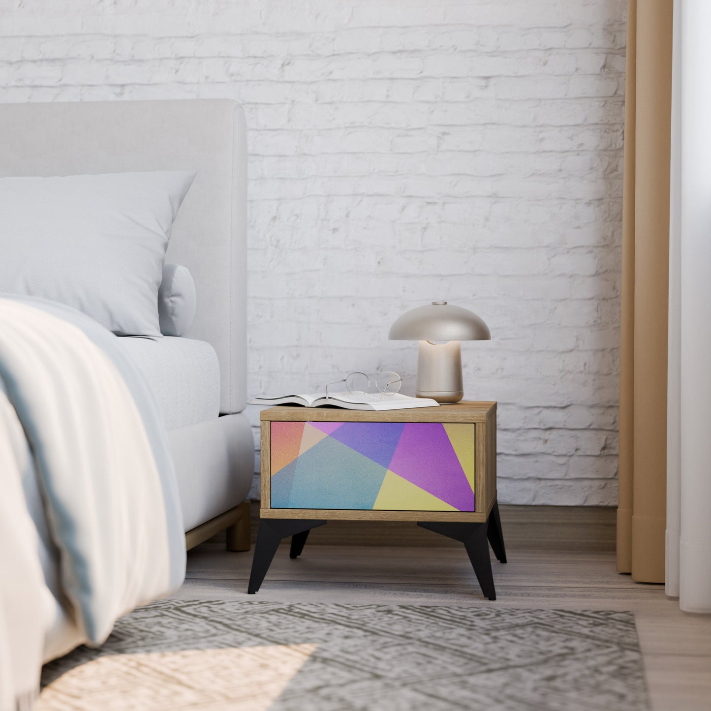 BRIGHT GEOMETRY Comodino in Effetto Rovere